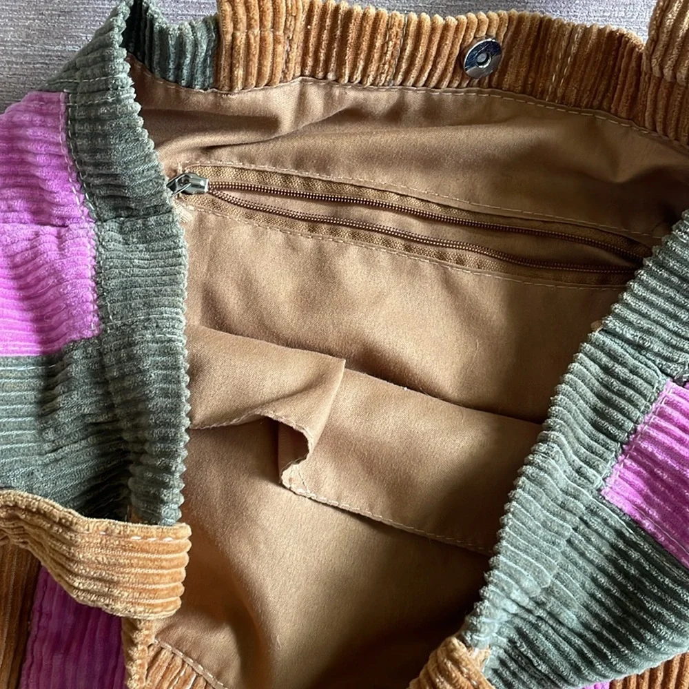BDG Patchwork Tote Bag - Pink, Green, and Brown - Picture 9 of 14